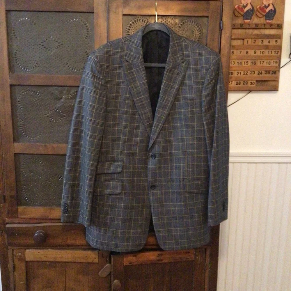 Paul Frederick Gray Plaid Sport Coat Jacket 42L